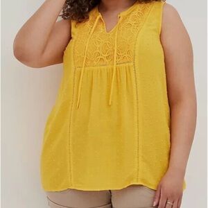 Torrid Swiss Dots Yellow Sleevless Peasant Blouse